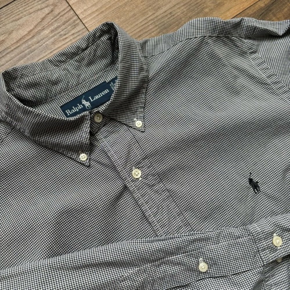 Ralph Lauren Men's Neck Size 16 Black White‎ Check Long Sleeve Button Up Shirt